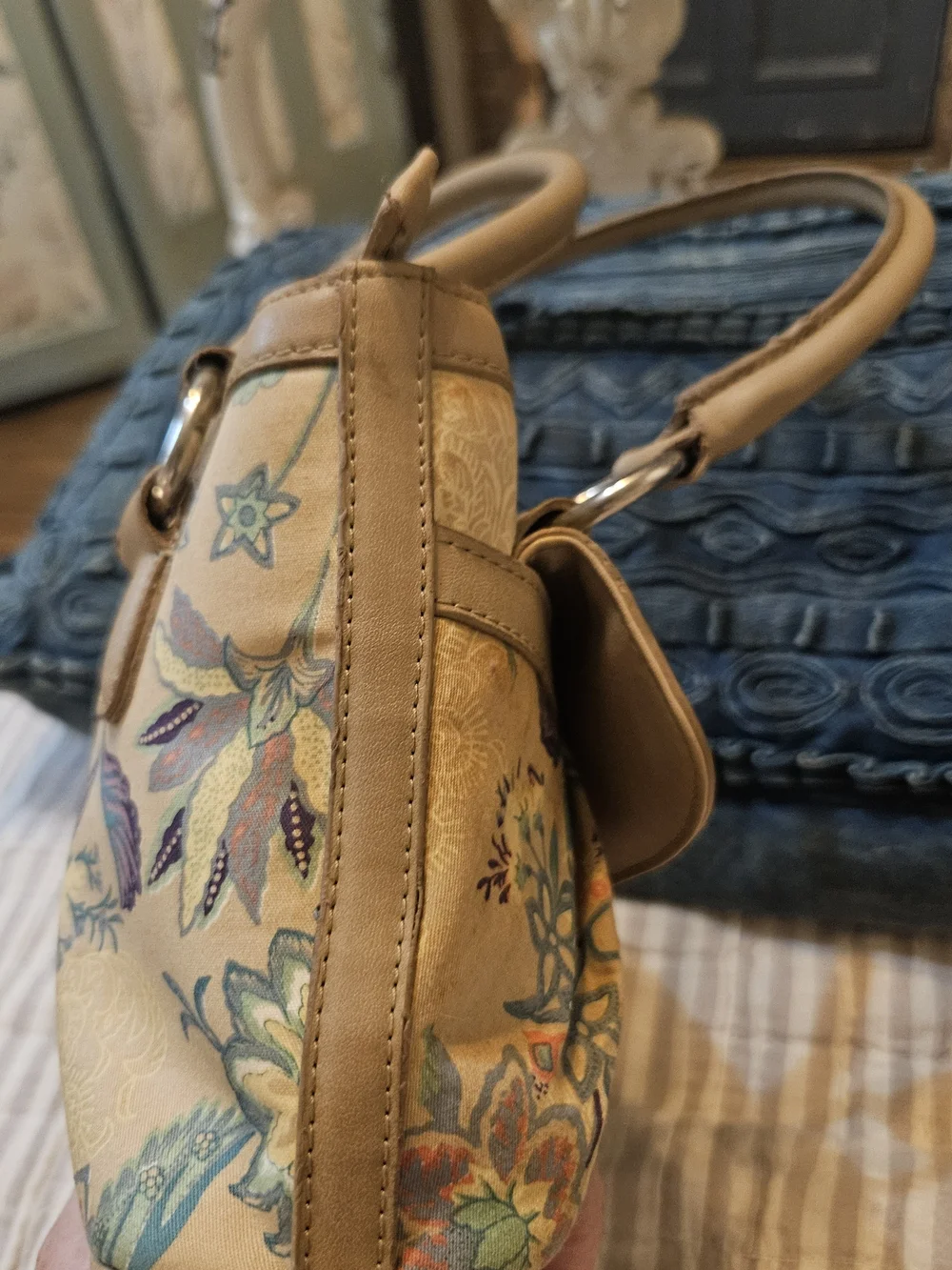 Etienne Aigner Tan Floral Shoulder Bag with Multicolor Print
